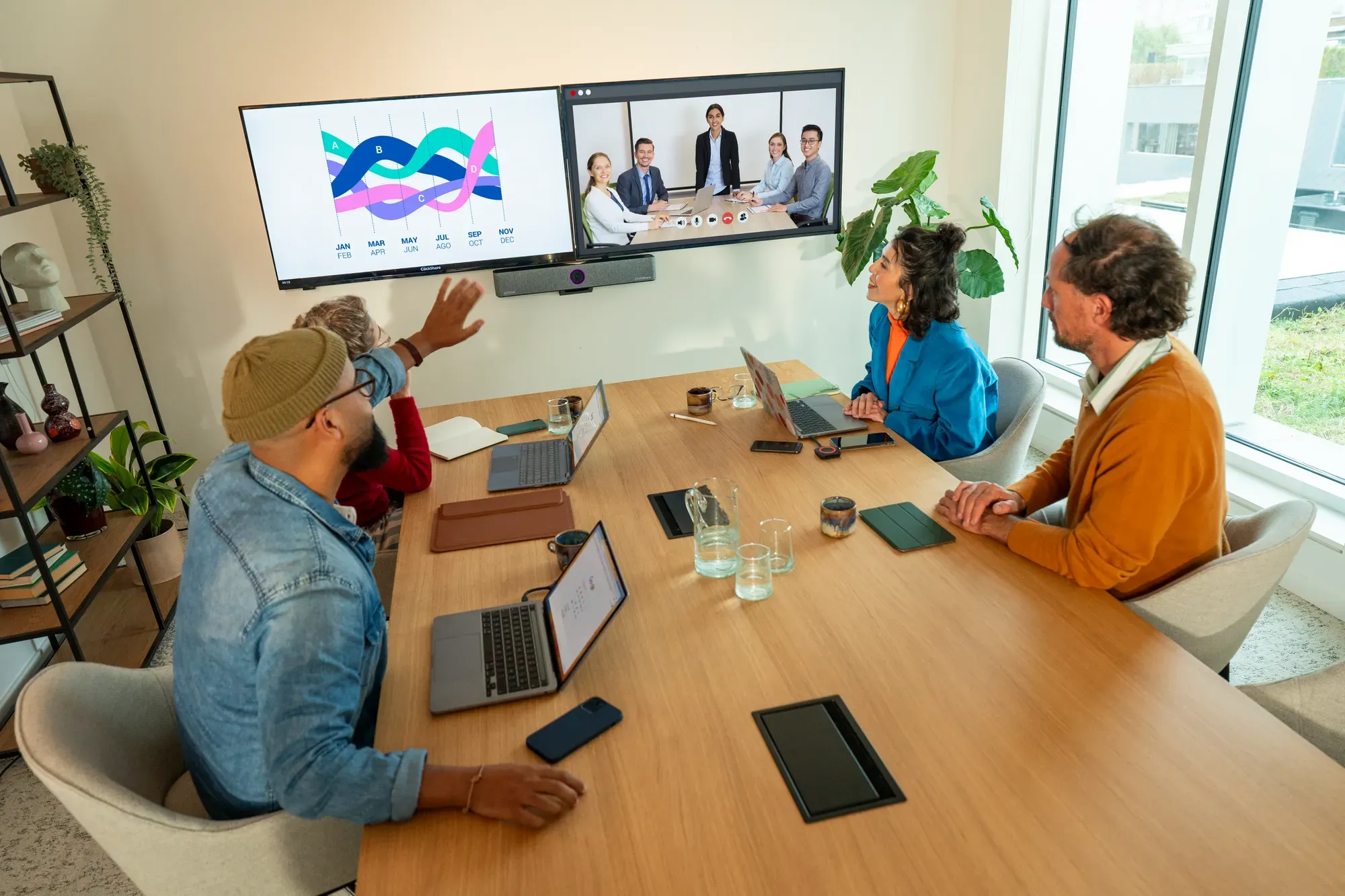 Barco ClickShare Bar in a dual-screen meeting room